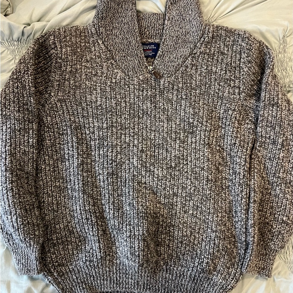 Never worn Men’s Charles Tyrwitt 1/4 Zip Marbled Grey Wool Super Warm Sweater, L